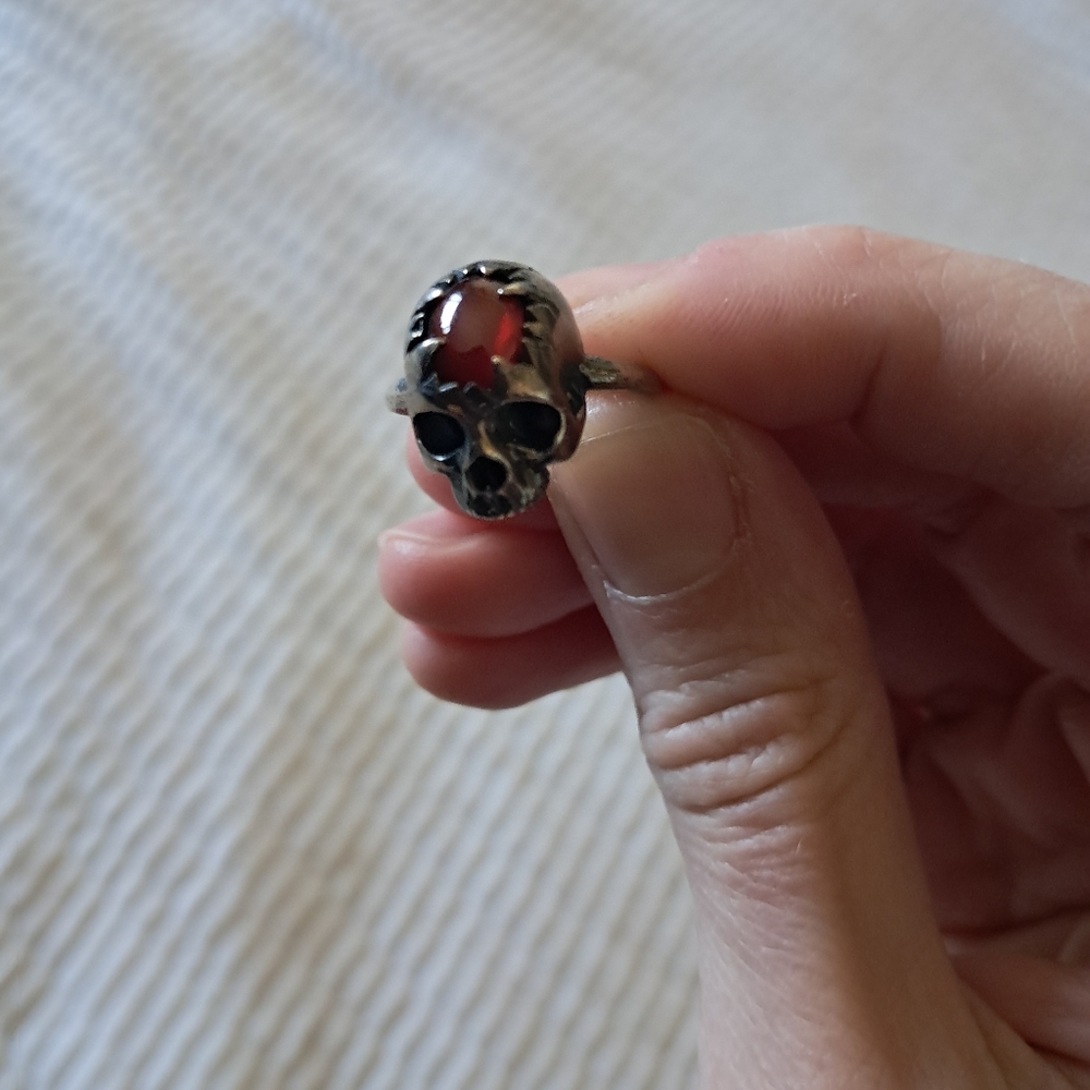 Skull Ring with Red Gemstone